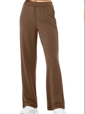 ALO Micro Waffle Casual Wide Leg Brown Pants